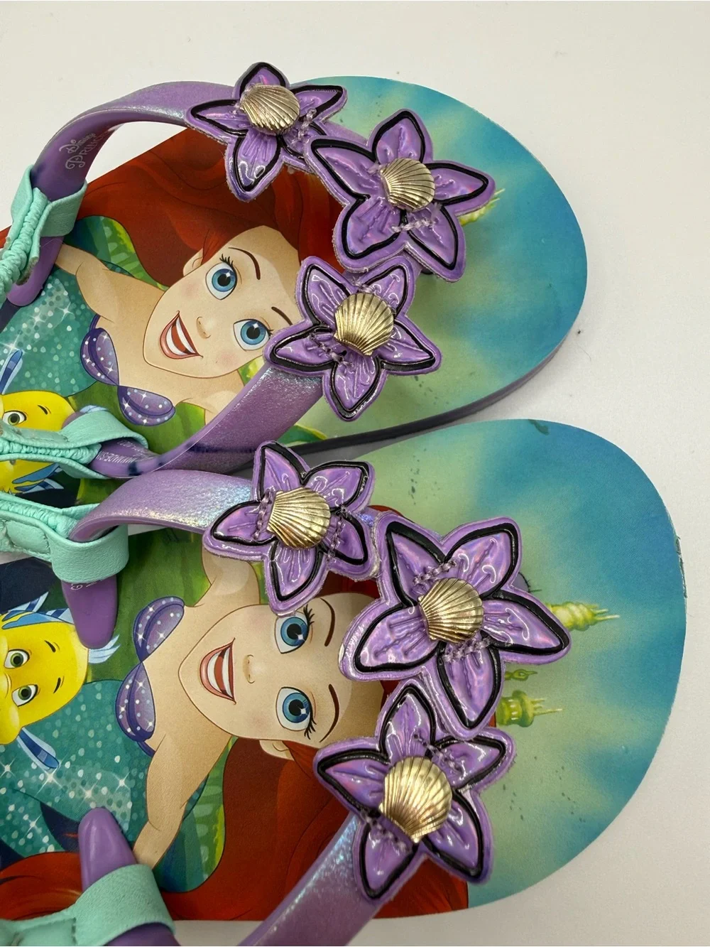 Girls' Purple & Teal Ariel Flip Flop Sandals with Flower Accents